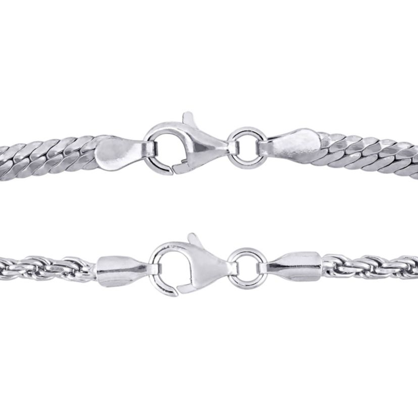 2-Pc Set of Herringbone & Rope Bracelets in Sterling Silver