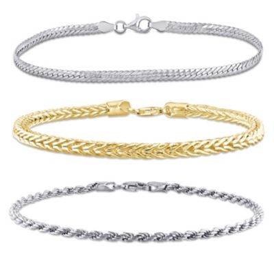 Belk & Co 3-Pc Set of Herringbone, Rope & Foxtail Bracelets in 2-Tone Sterling Silver