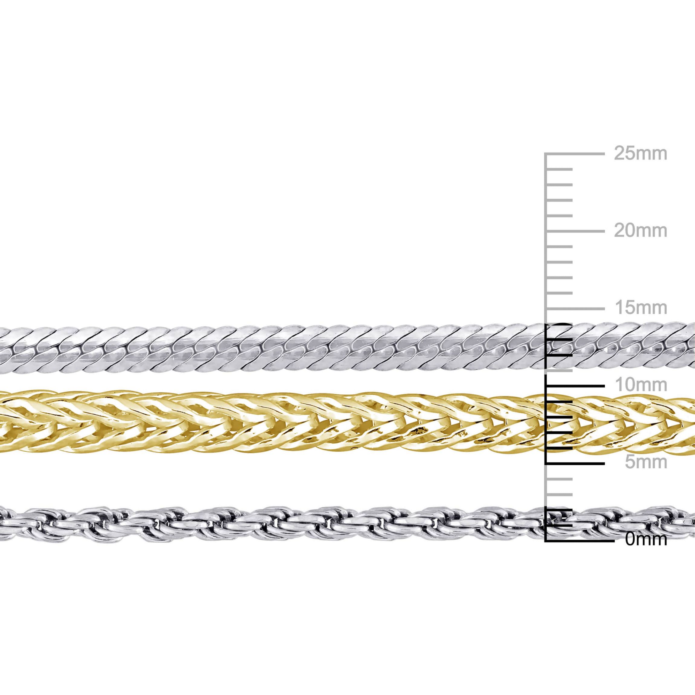3-Pc Set of Herringbone, Rope & Foxtail Bracelets in 2-Tone Sterling Silver