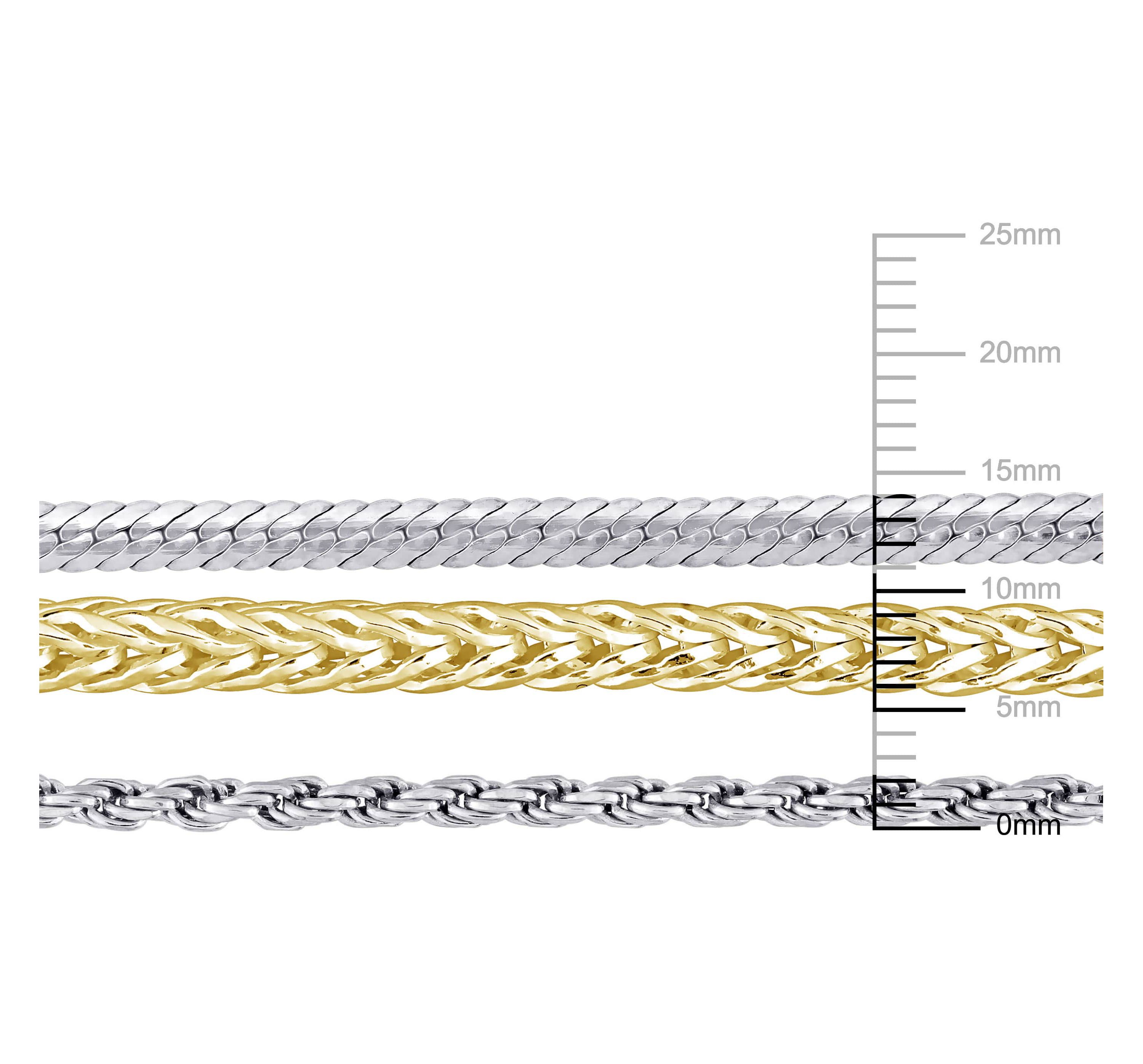 3-Pc Set of Herringbone, Rope & Foxtail Bracelets in 2-Tone Sterling Silver