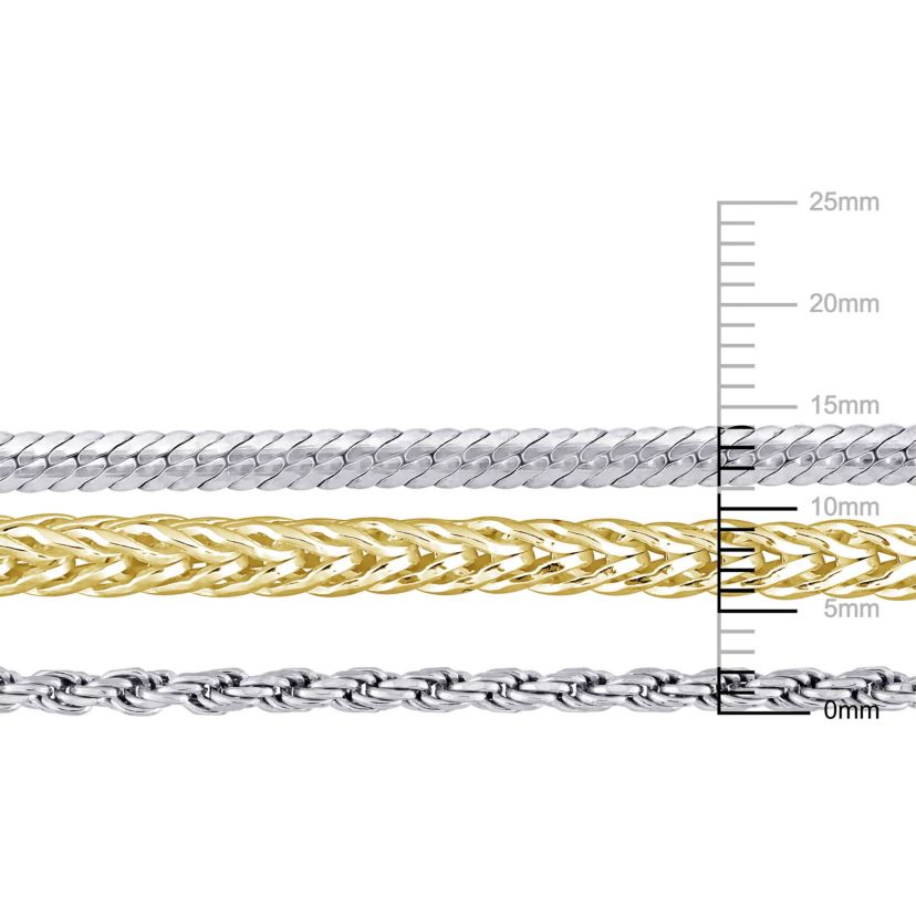 3-Pc Set of Herringbone, Rope & Foxtail Bracelets in 2-Tone Sterling Silver