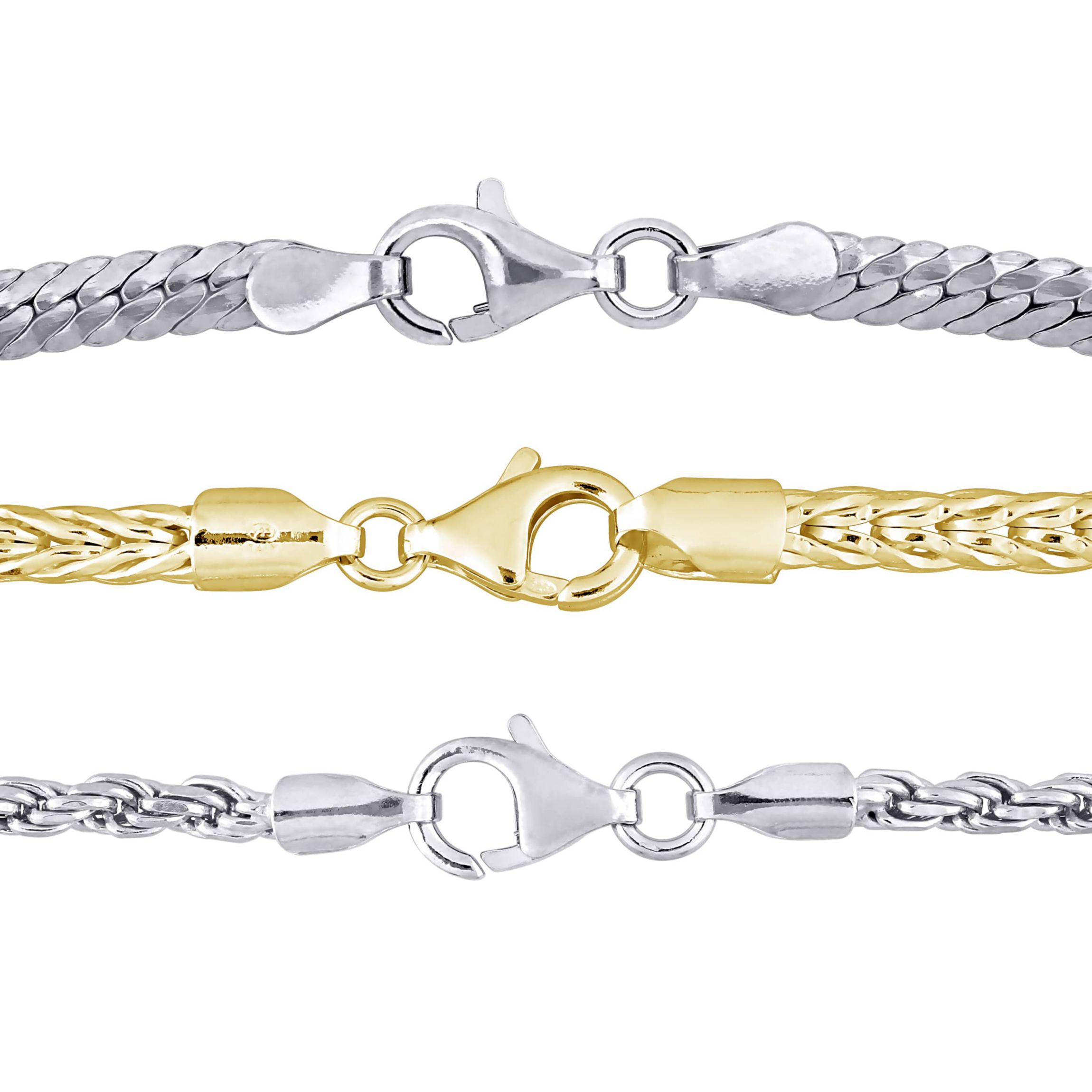 3-Pc Set of Herringbone, Rope & Foxtail Bracelets in 2-Tone Sterling Silver
