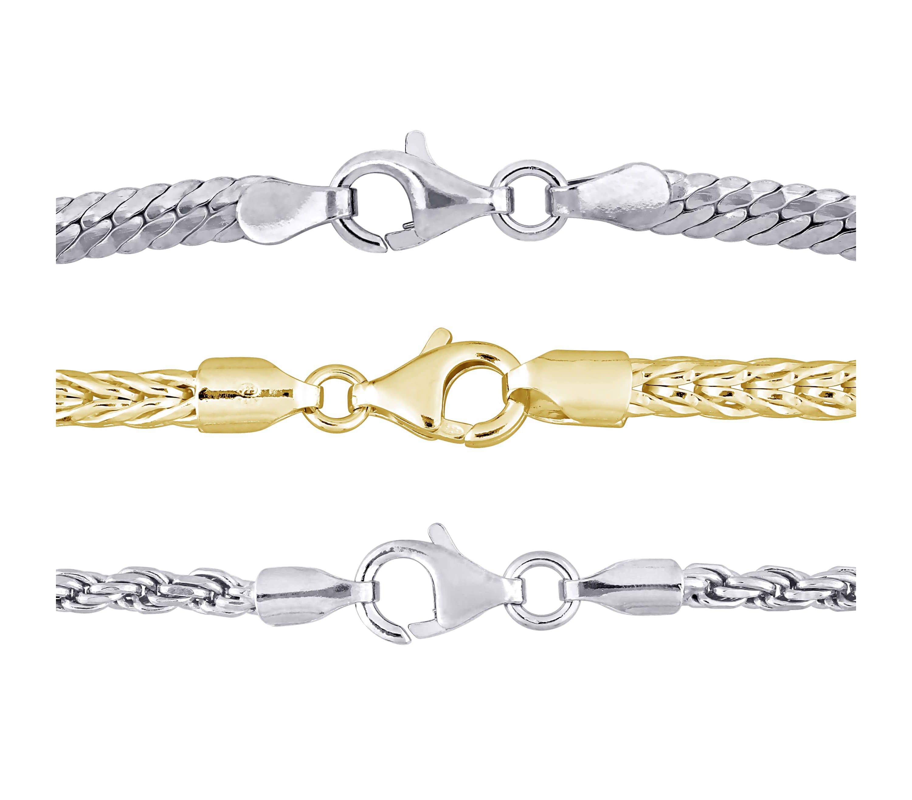 3-Pc Set of Herringbone, Rope & Foxtail Bracelets in 2-Tone Sterling Silver