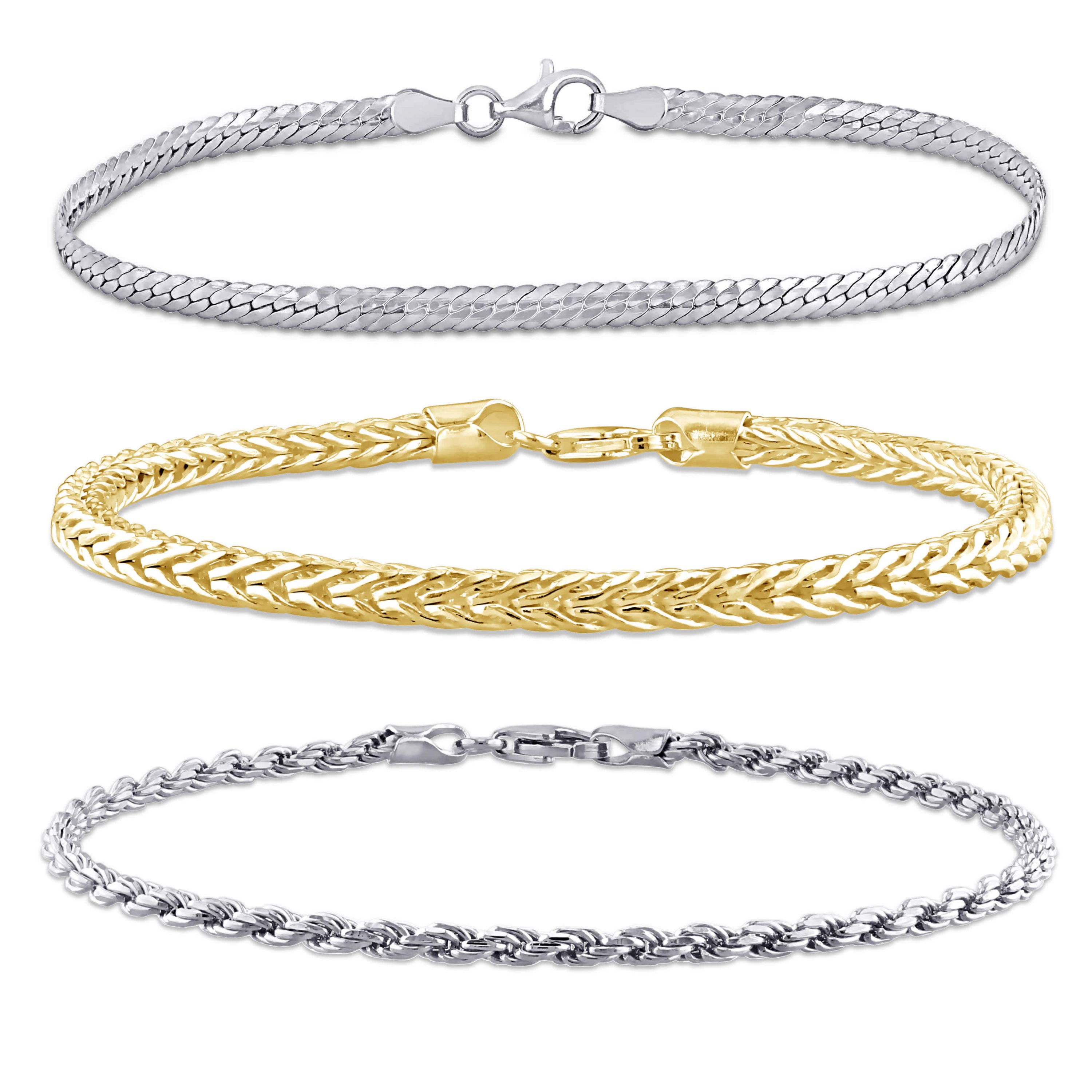 3-Pc Set of Herringbone, Rope & Foxtail Bracelets in 2-Tone Sterling Silver