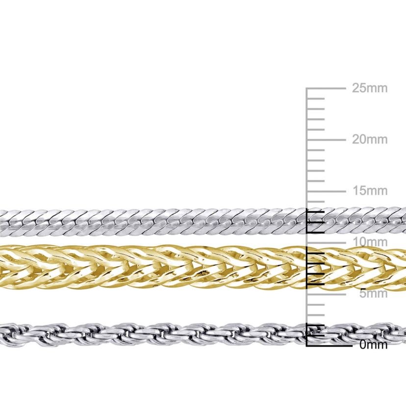3-Pc Set of Herringbone, Rope & Foxtail Bracelets in 2-Tone Sterling Silver