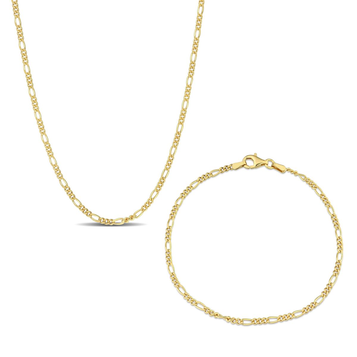 2-Pc Set of 2.2mm Figaro Chain Bracelet & Necklace in Yellow Plated Sterling Silver