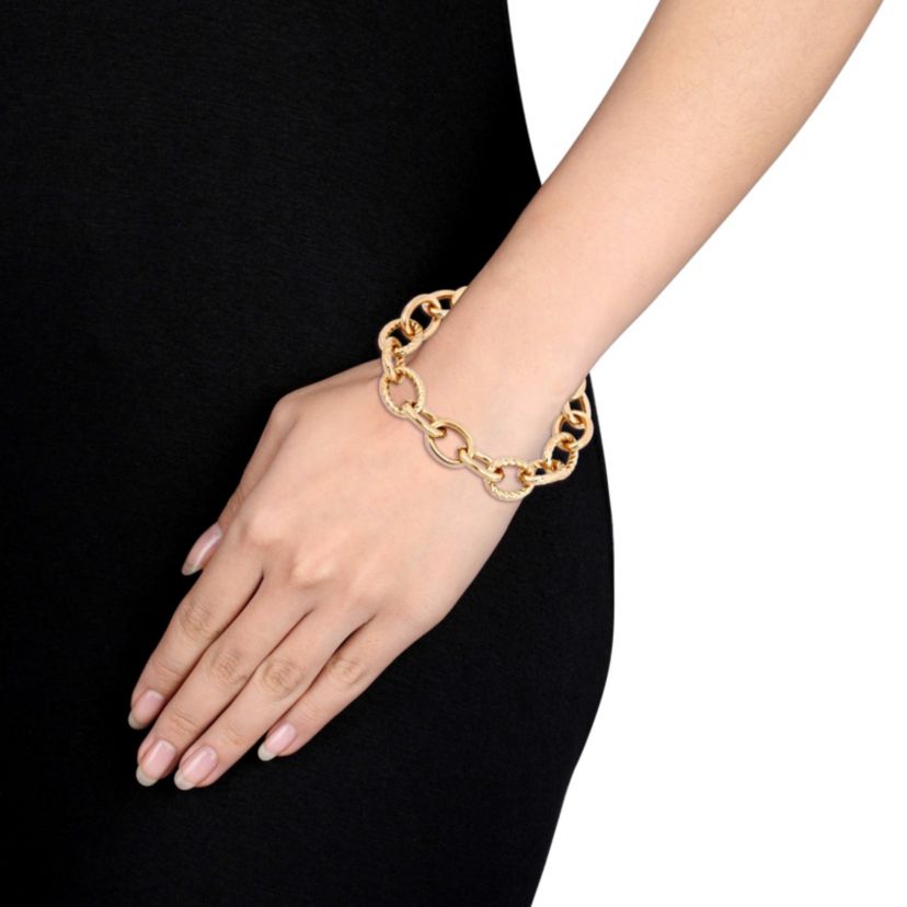 2-Pc Set of Oval Link Bracelet & Necklace in Yellow Plated Sterling Silver