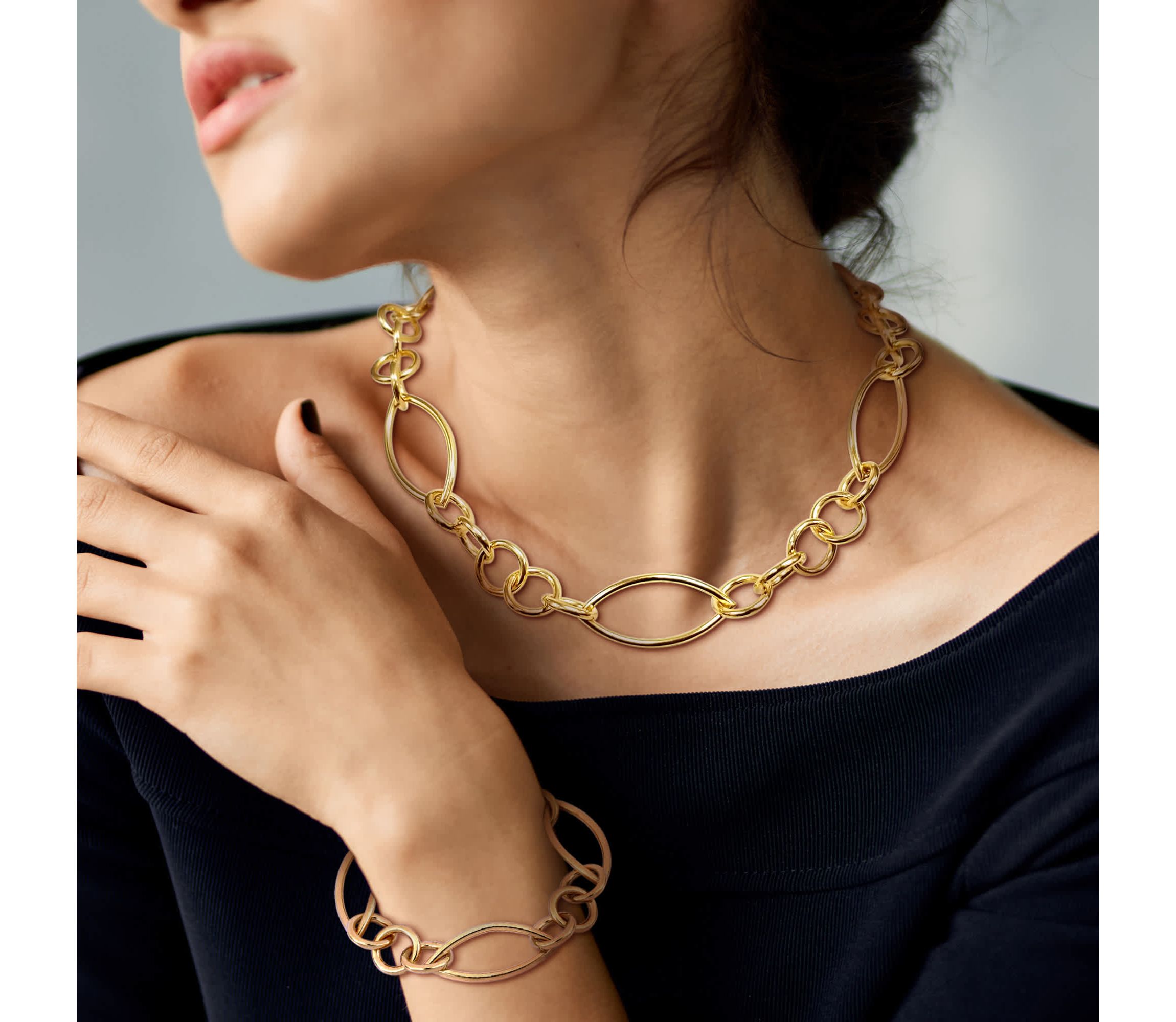 2-Pc Set of Fancy Link Bracelet & Necklace in Yellow Plated Sterling Silver