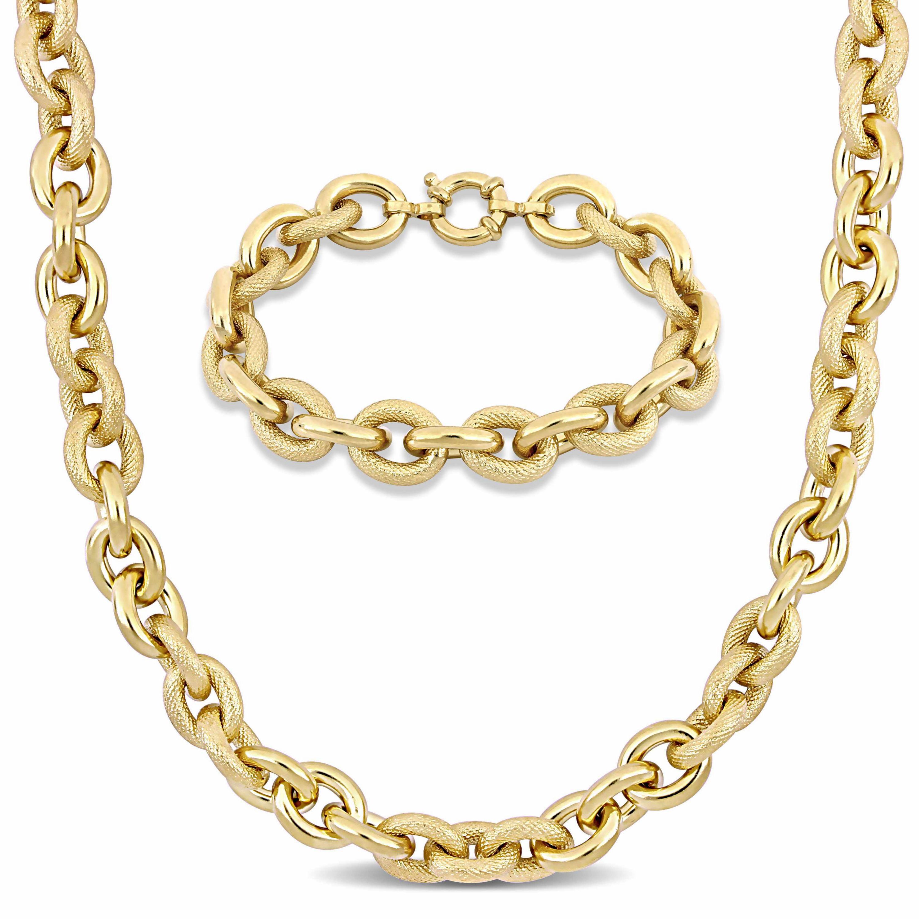 2-Pc Set of Oval Link Bracelet & Necklace in Yellow Plated Sterling Silver