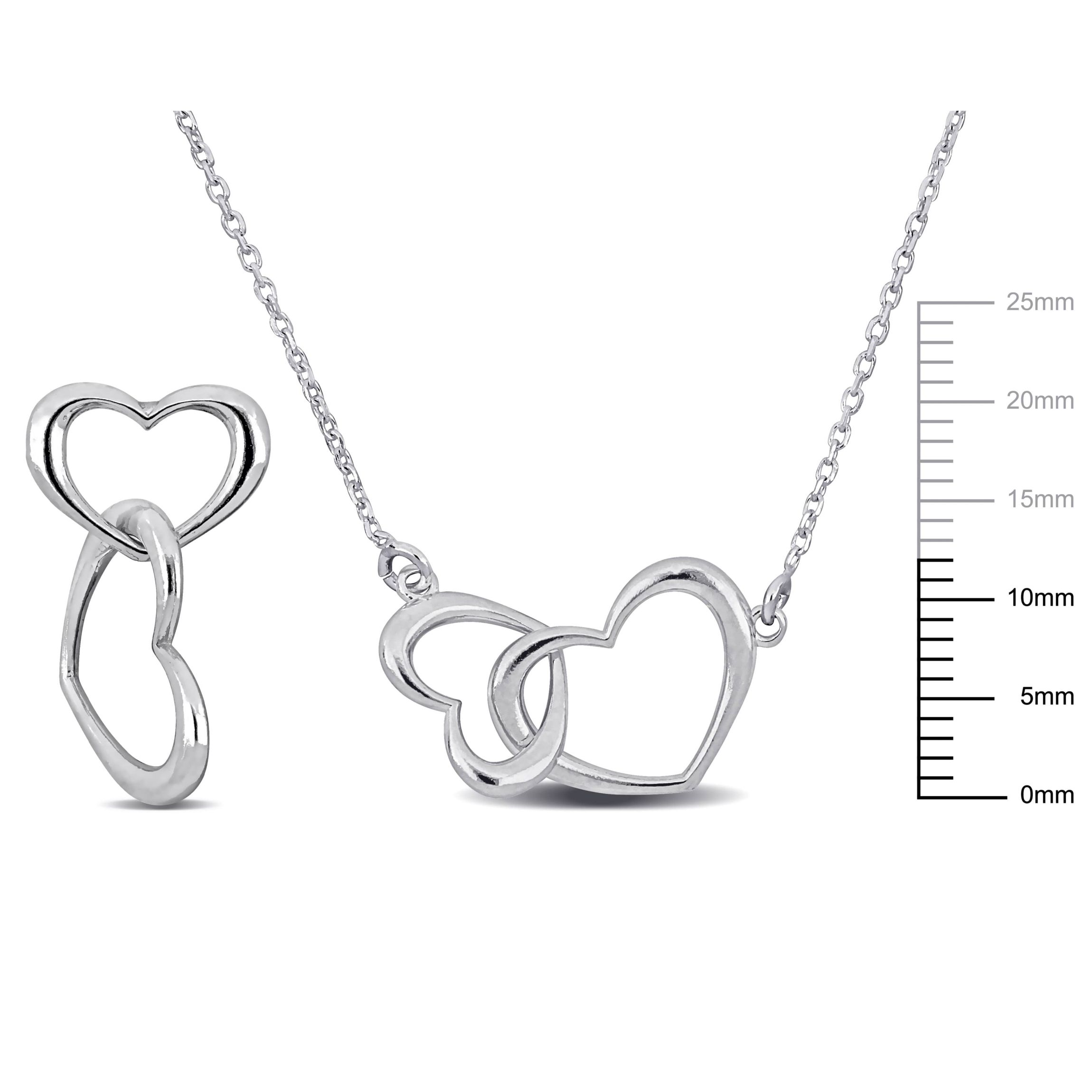 2-Pc Set of Double Heart Charm Necklace & Bracelet in Sterling Silver