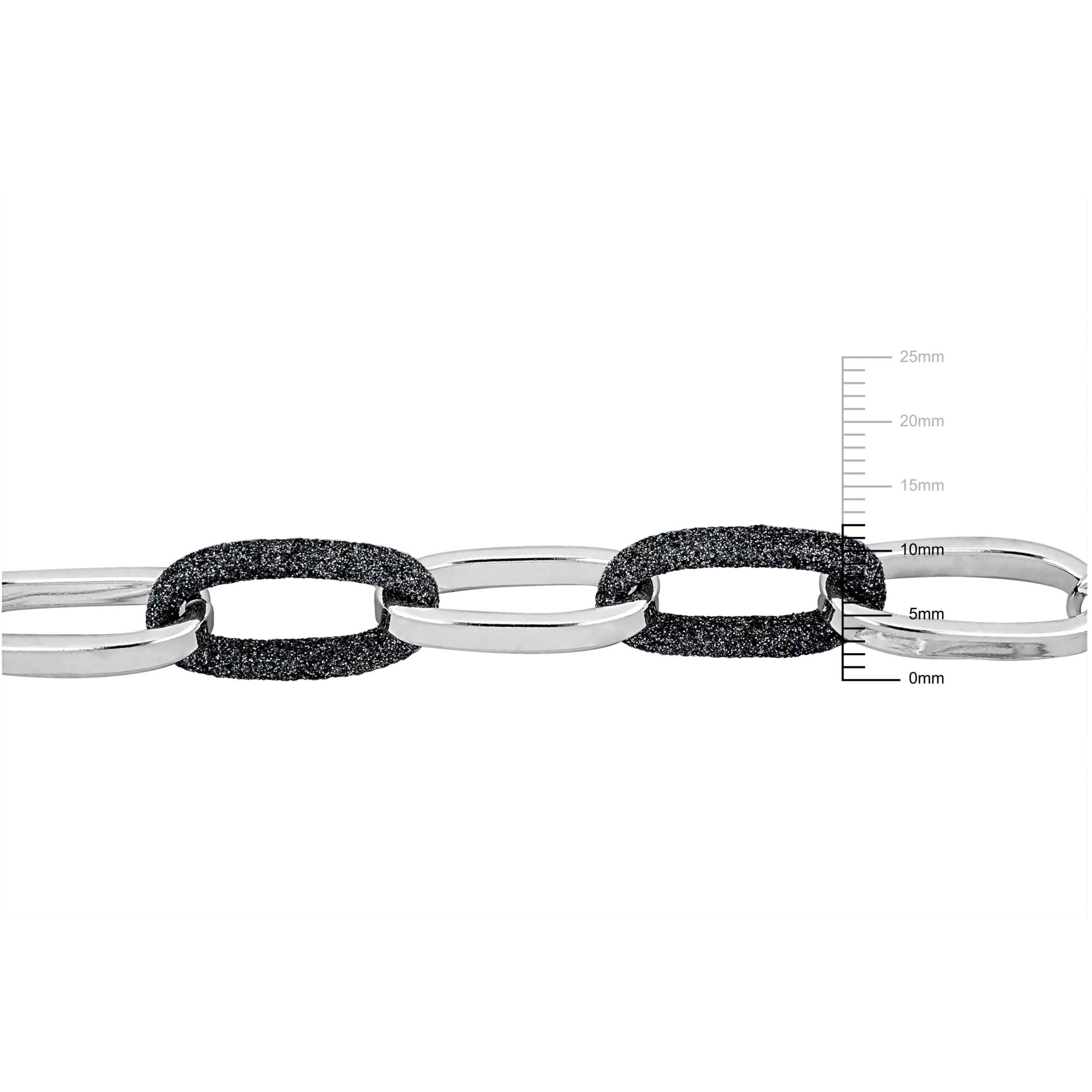 2-Pc Set of Oval Link with Black Sand Blast Rhodium Plating Necklace & Bracelet in Sterling Silver