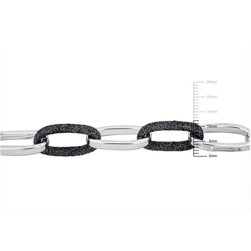2-Pc Set of Oval Link with Black Sand Blast Rhodium Plating Necklace & Bracelet in Sterling Silver