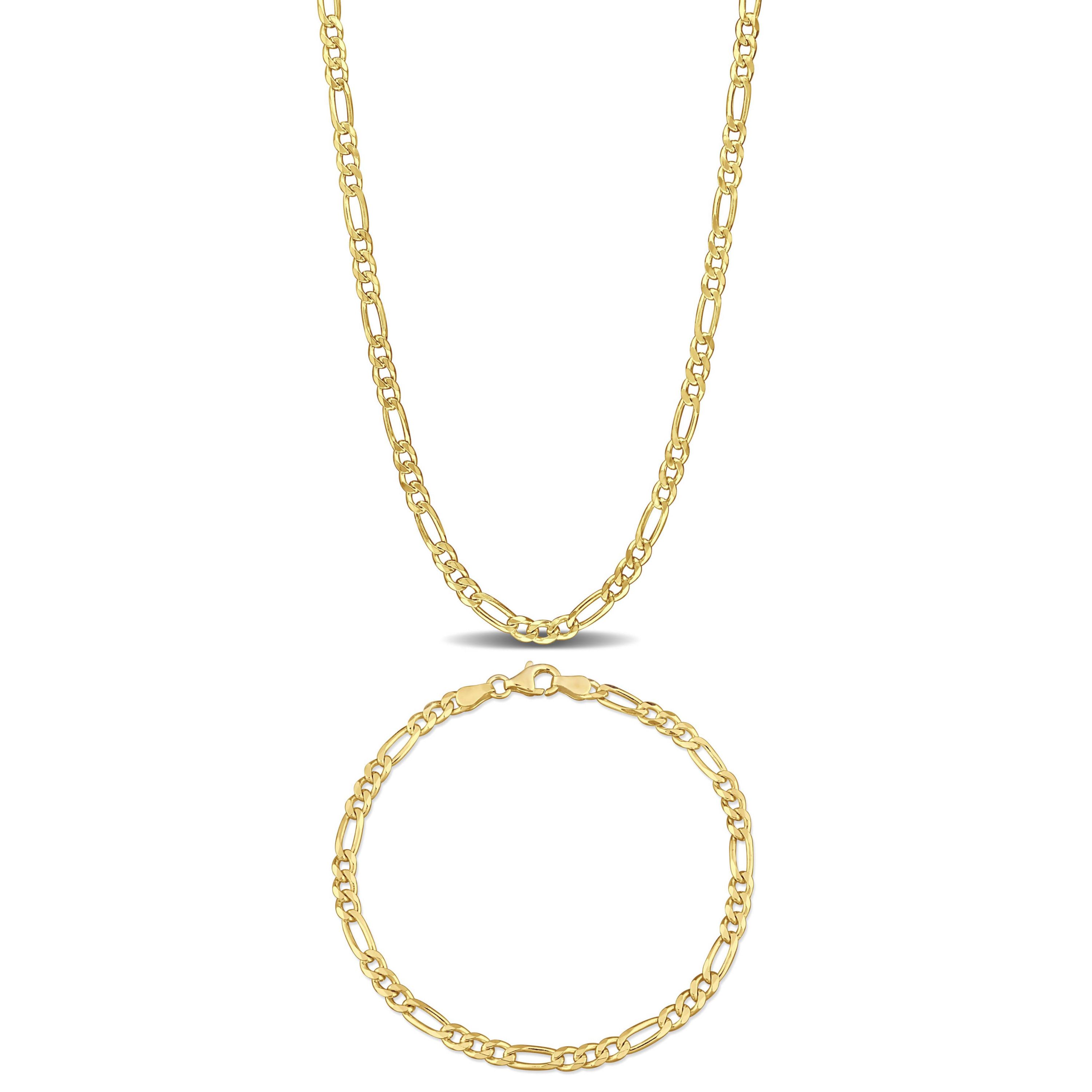 2-Pc Set of Mens 3.8mm Figaro Chain Necklace & Bracelet in Yellow Plated Sterling Silver