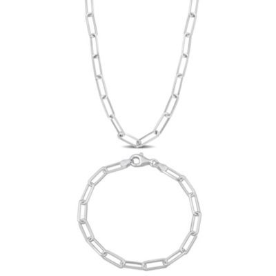 Haylee Jewels 2-Pc Set of Men's 5mm Diamond Cut Paperclip Chain Necklace & Bracelet in Sterling Silver
