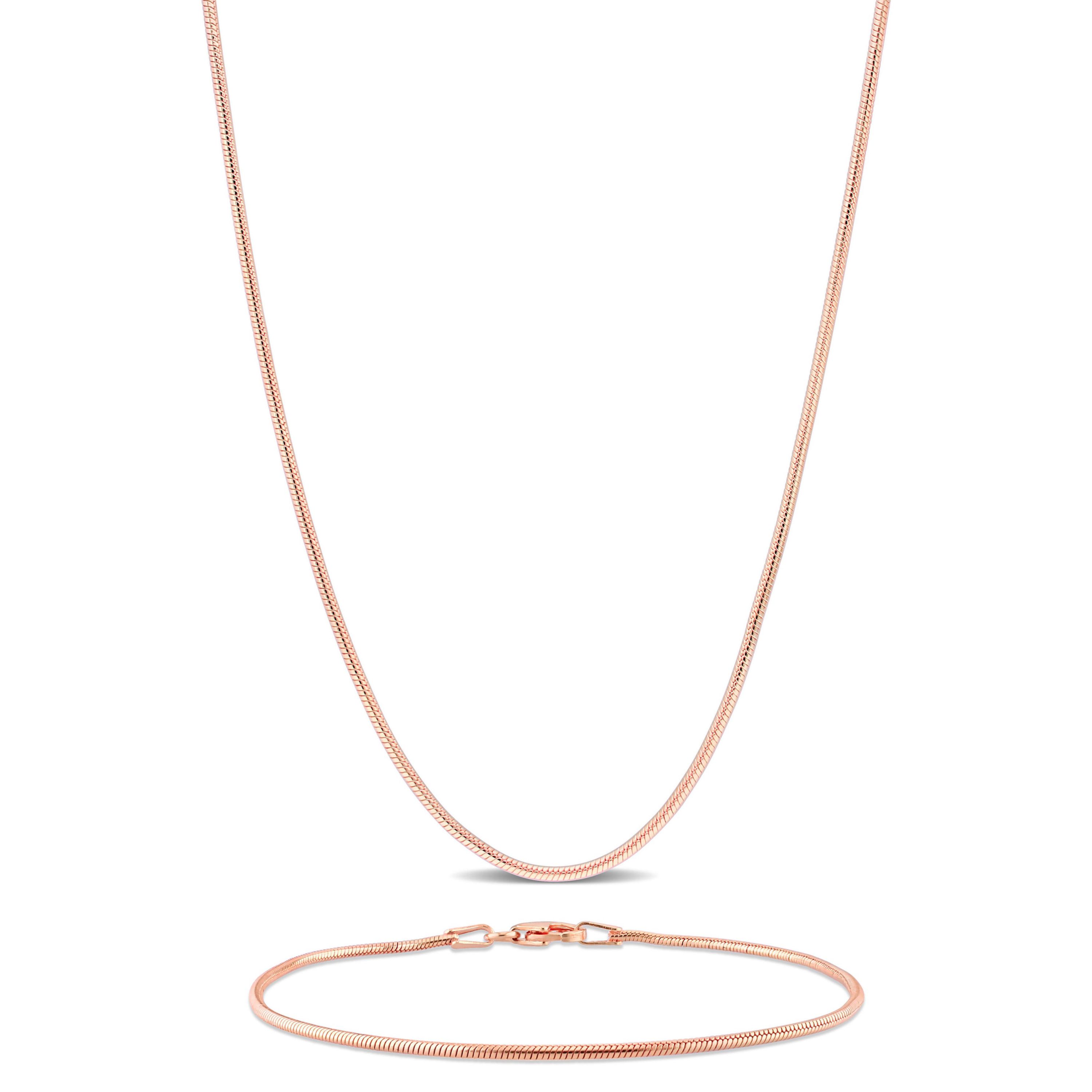 2-Pc Set of 1.2mm Snake Chain Necklace & Bracelet in Rose Plated Sterling Silver