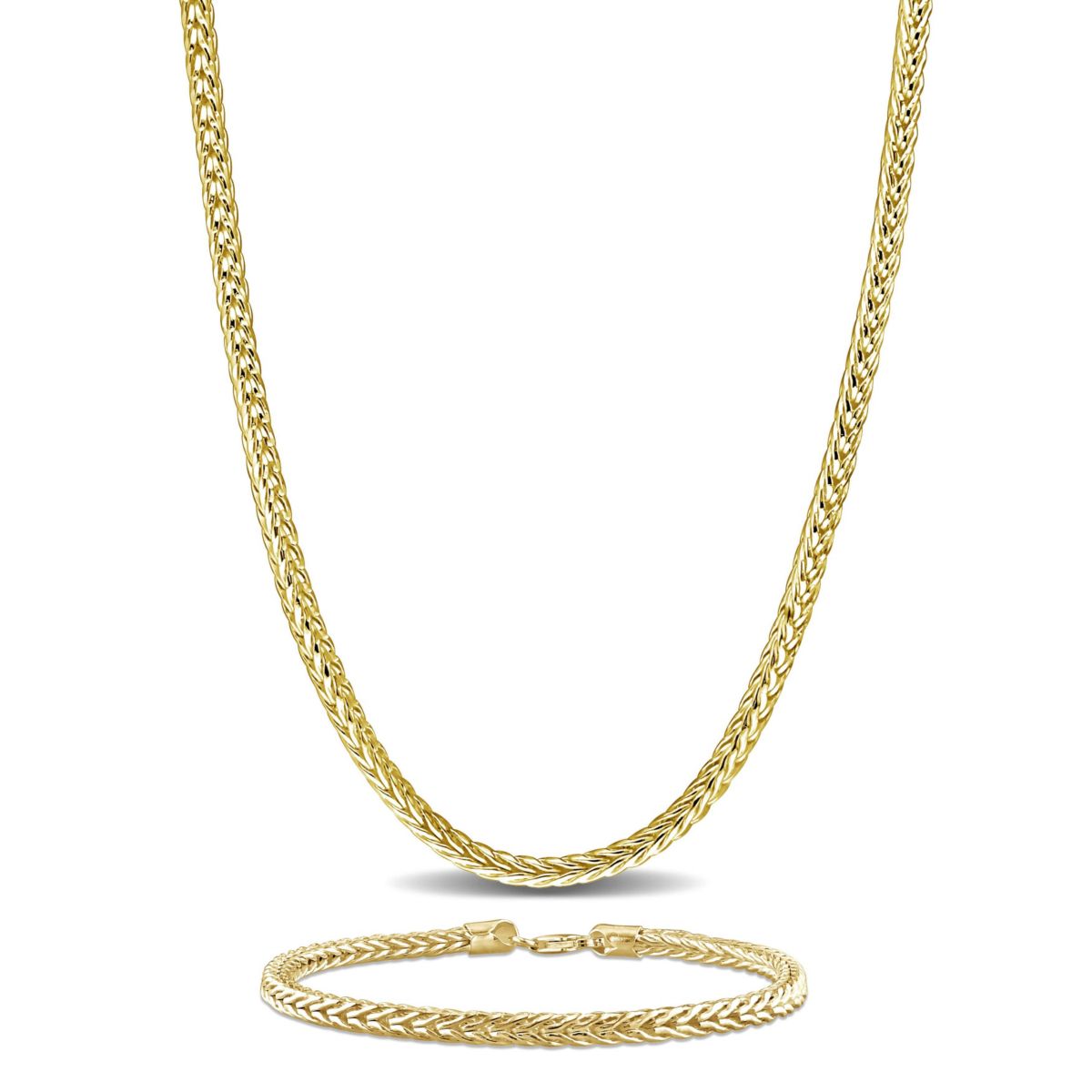 2-Pc Set of Mens 4.2mm Foxtail Chain Necklace & Bracelet in Yellow Plated Sterling Silver