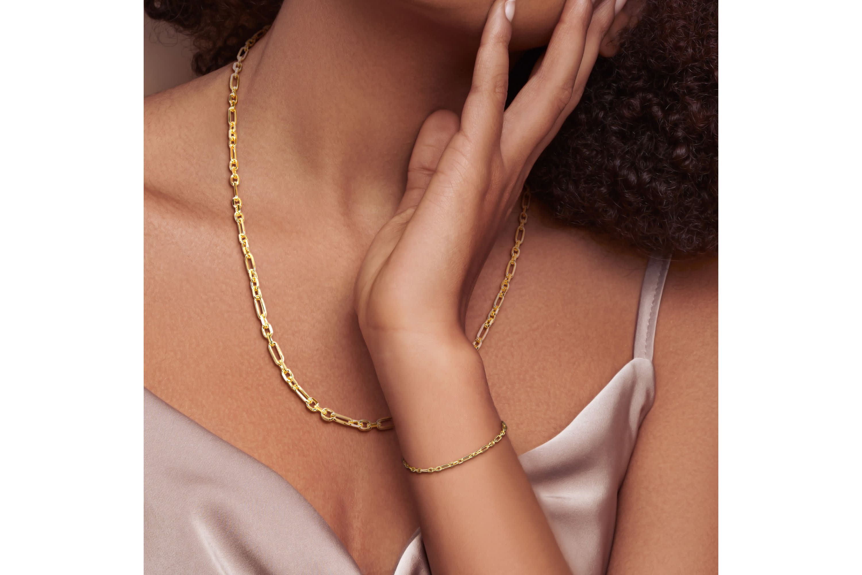 2-Pc Set of 3mm Diamond Cut Figaro Chain Necklace & Bracelet in Yellow Plated Sterling Silver