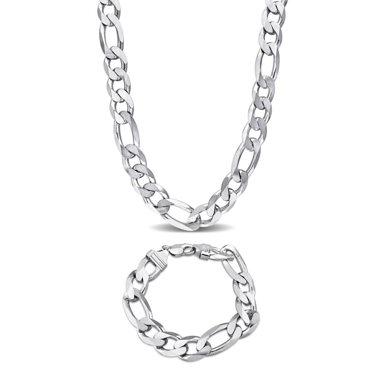 2-Pc Set of Mens 14.5mm Figaro Chain Necklace & Bracelet in Sterling Silver