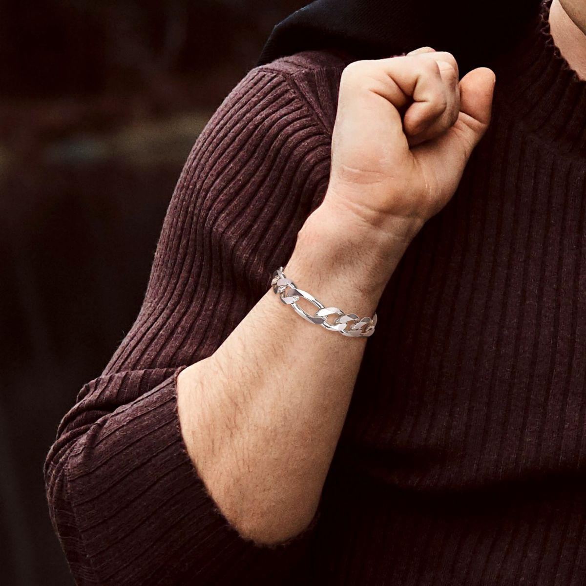 2-Pc Set of Mens 14.5mm Figaro Chain Necklace & Bracelet in Sterling Silver