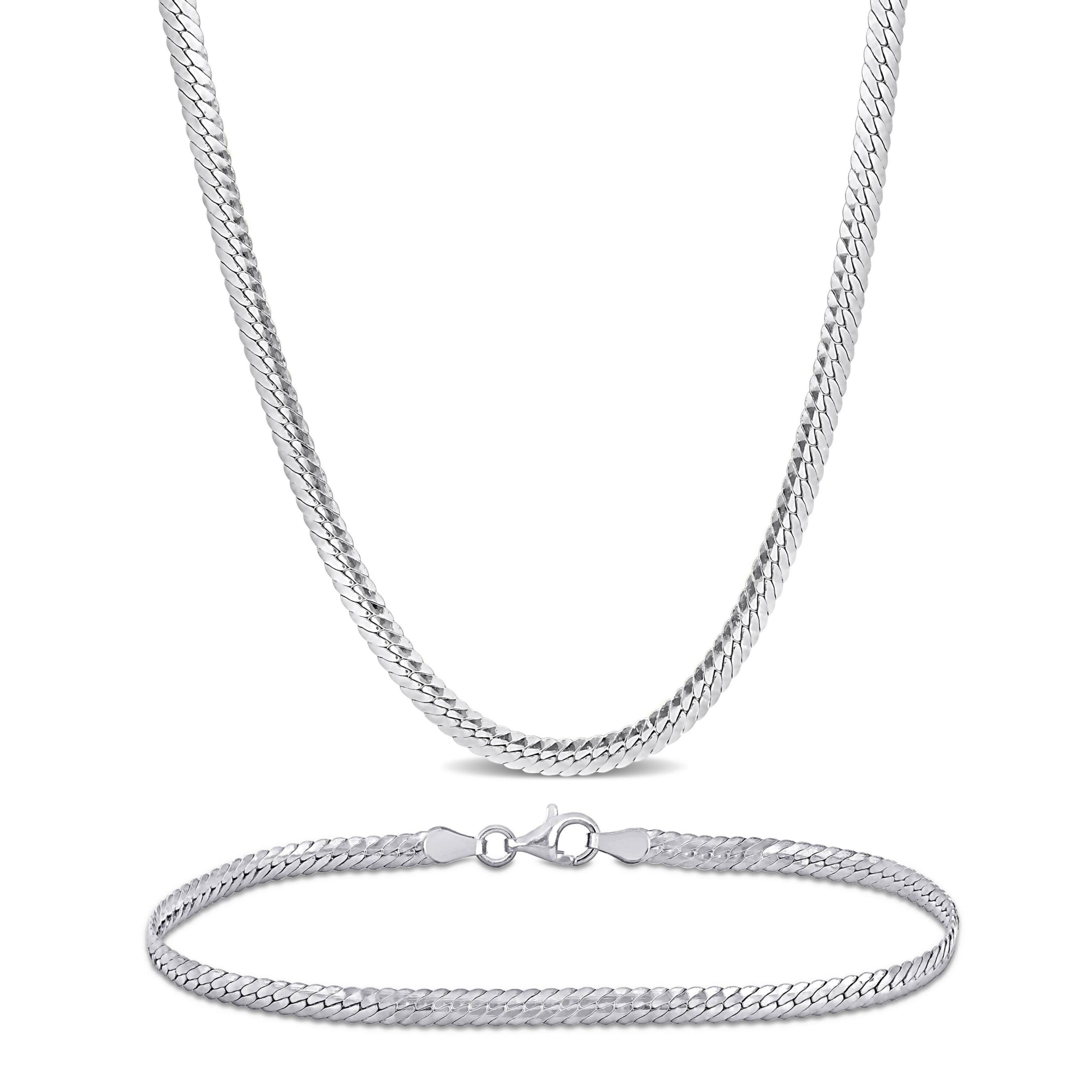 2-Pc of 3mm Herringbone Necklace & Bracelet in Sterling Silver