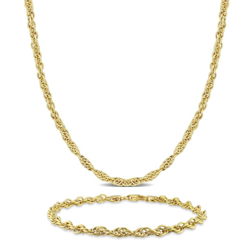 2-Pc Set of Mens 3.7mm Singapore Necklace & Bracelet in Yellow Plated Sterling Silver