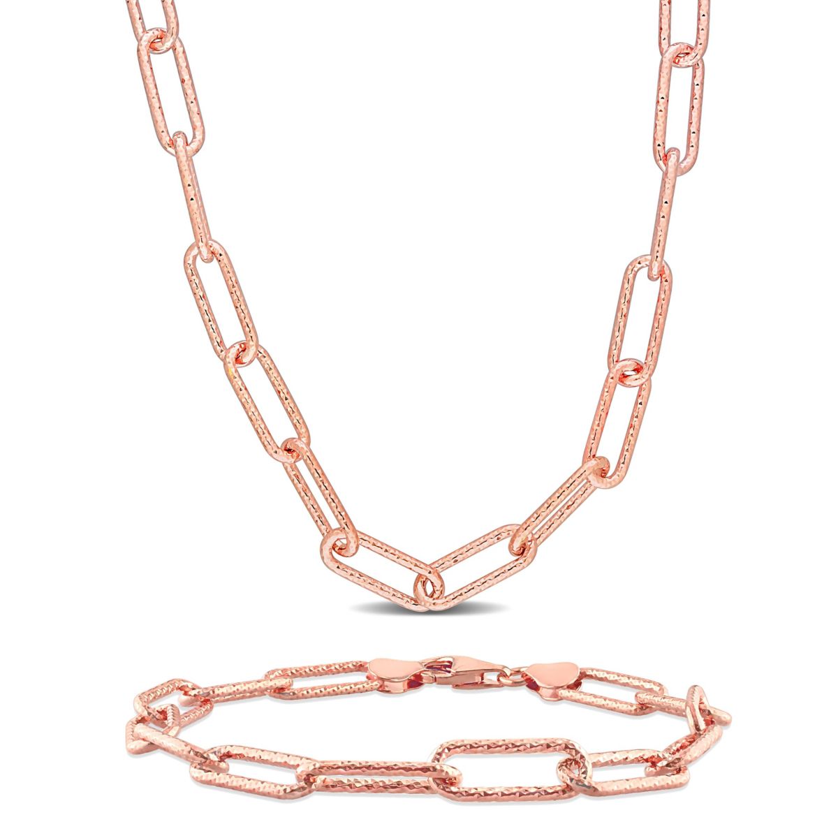 2-Pc Set of 6mm Oval Link Necklace & Bracelet in Rose Plated Sterling Silver