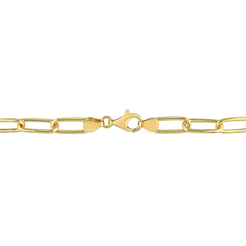 2-Pc Set of 6mm Polished Paperclip Chain Necklace & Bracelet in Yellow Plated Sterling Silver