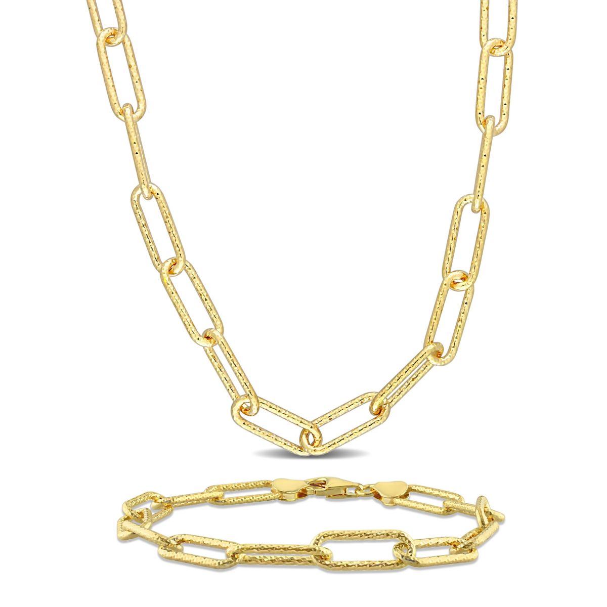 2-Pc Set of 6mm Oval Link Necklace & Bracelet in Yellow Plated Sterling Silver