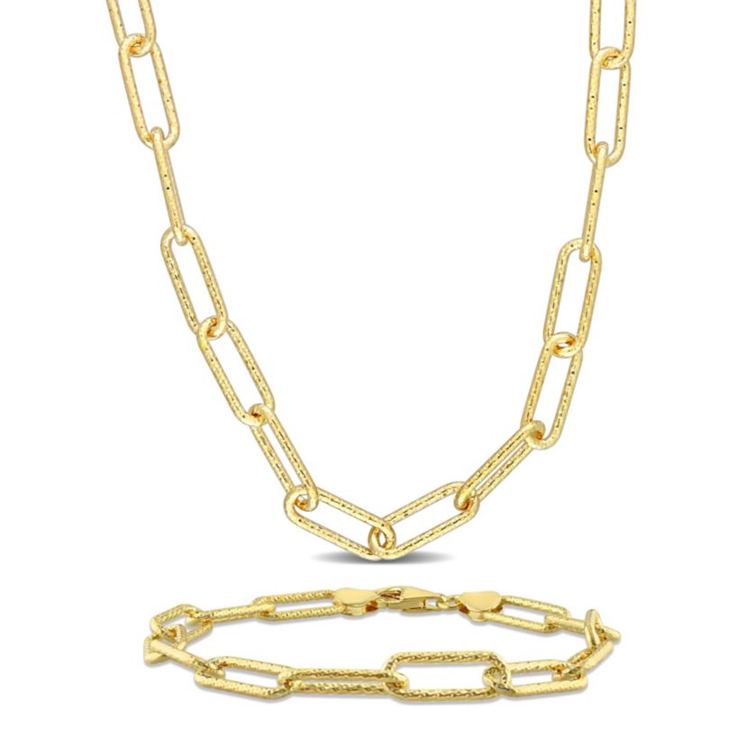 2-Pc Set of 6mm Oval Link Necklace & Bracelet in Yellow Plated Sterling Silver