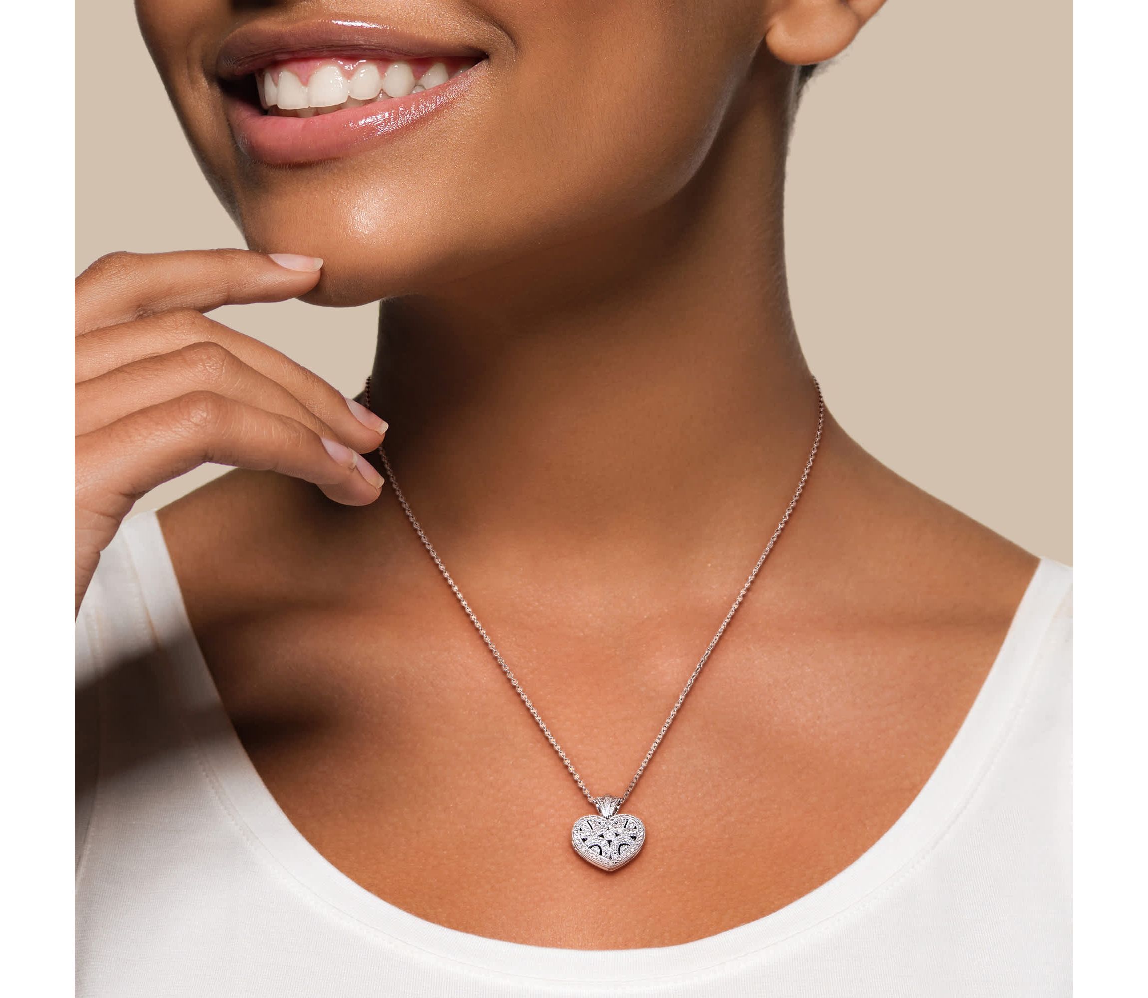 2-Piece Set of Diamond Accent Heart Locket Pendants with Chain in Sterling Silver