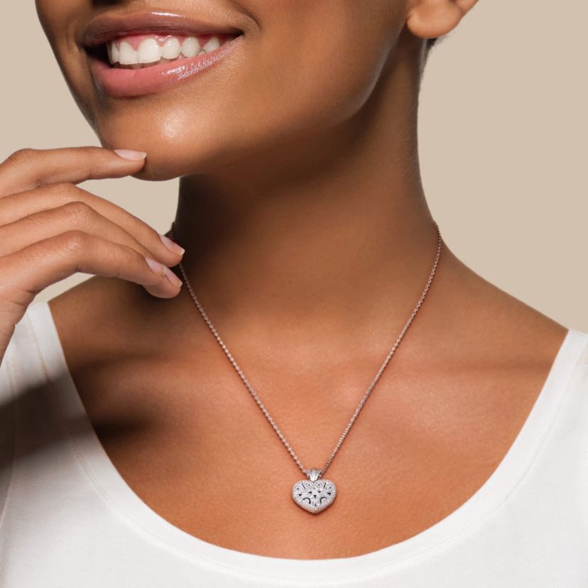 2-Piece Set of Diamond Accent Heart Locket Pendants with Chain in Sterling Silver