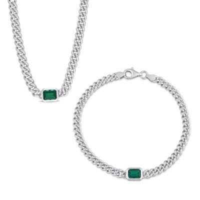 Belk & Co Lab Created 2-Piece Set of Emerald Curb Link Necklace & Bracelet in Sterling Silver