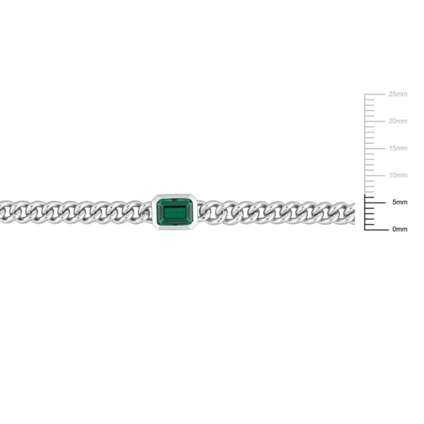 Lab Created 2-Piece Set of Created Emerald Curb Link Necklace & Bracelet in Sterling Silver
