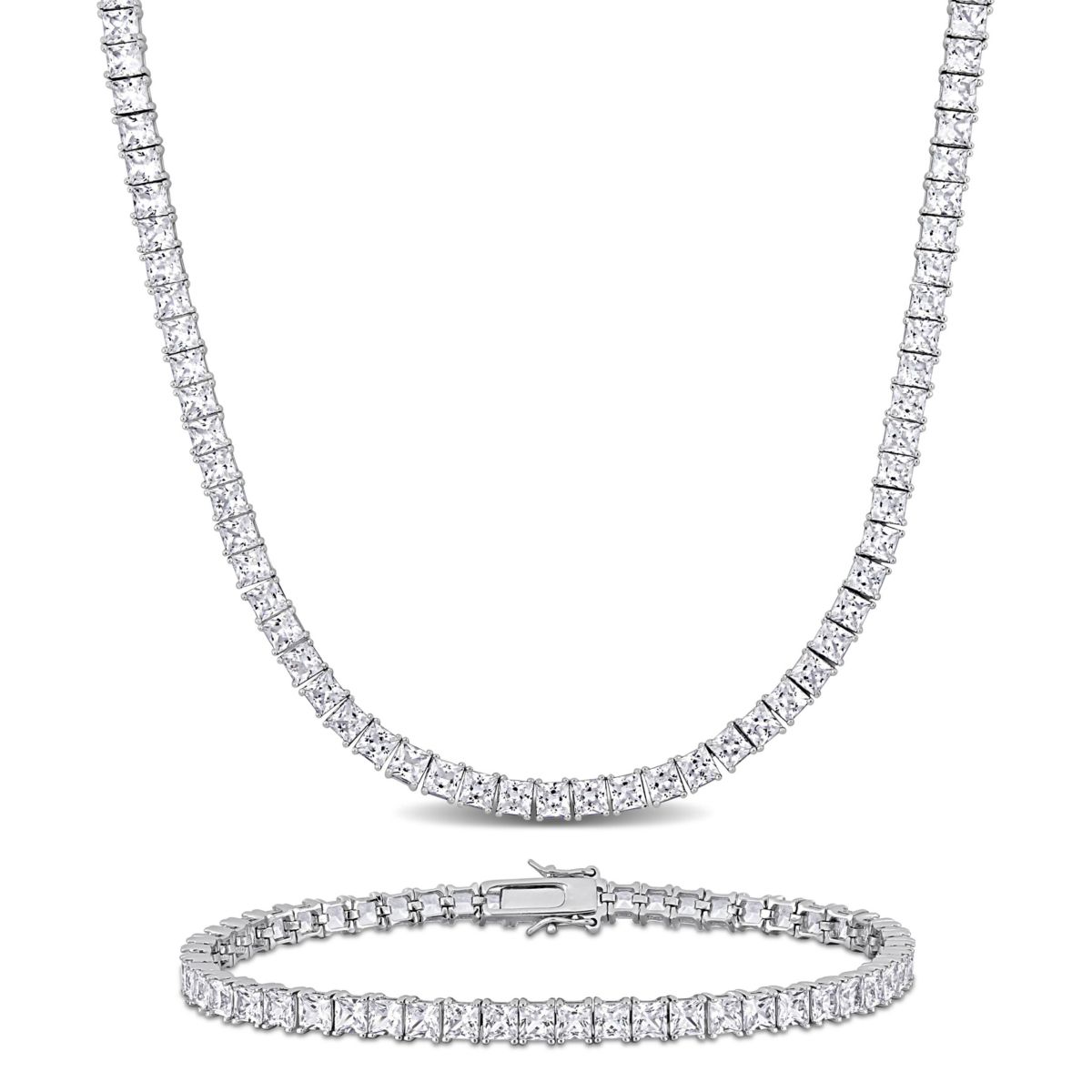 Lab Created 2-Pc Set of Mens Created White Sapphire Tennis Necklace & Bracelet in Sterling Silver