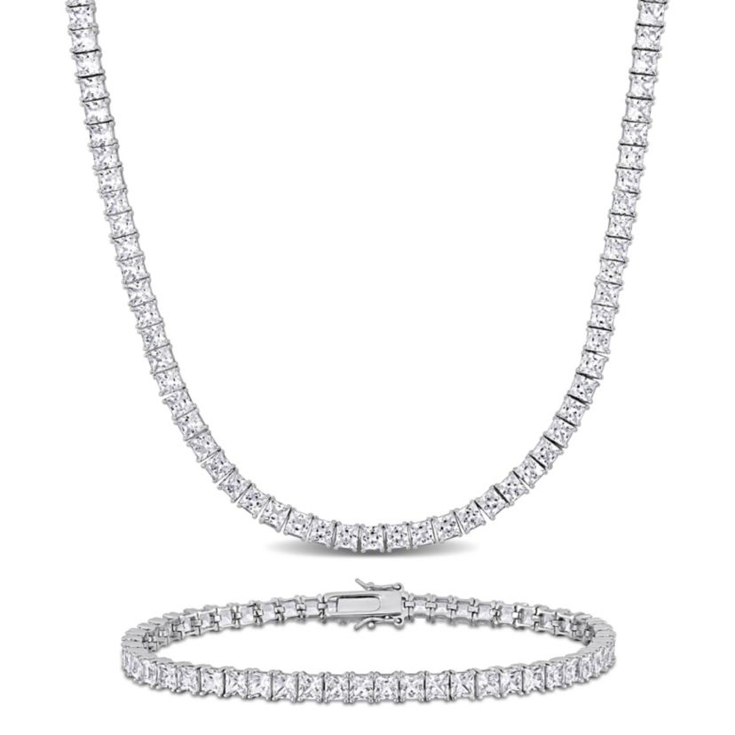 Lab Created 2-Pc Set of Mens Created White Sapphire Tennis Necklace & Bracelet in Sterling Silver