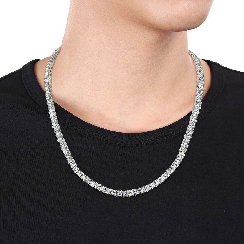 Lab Created 2-Pc Set of Mens Created White Sapphire Tennis Necklace & Bracelet in Sterling Silver