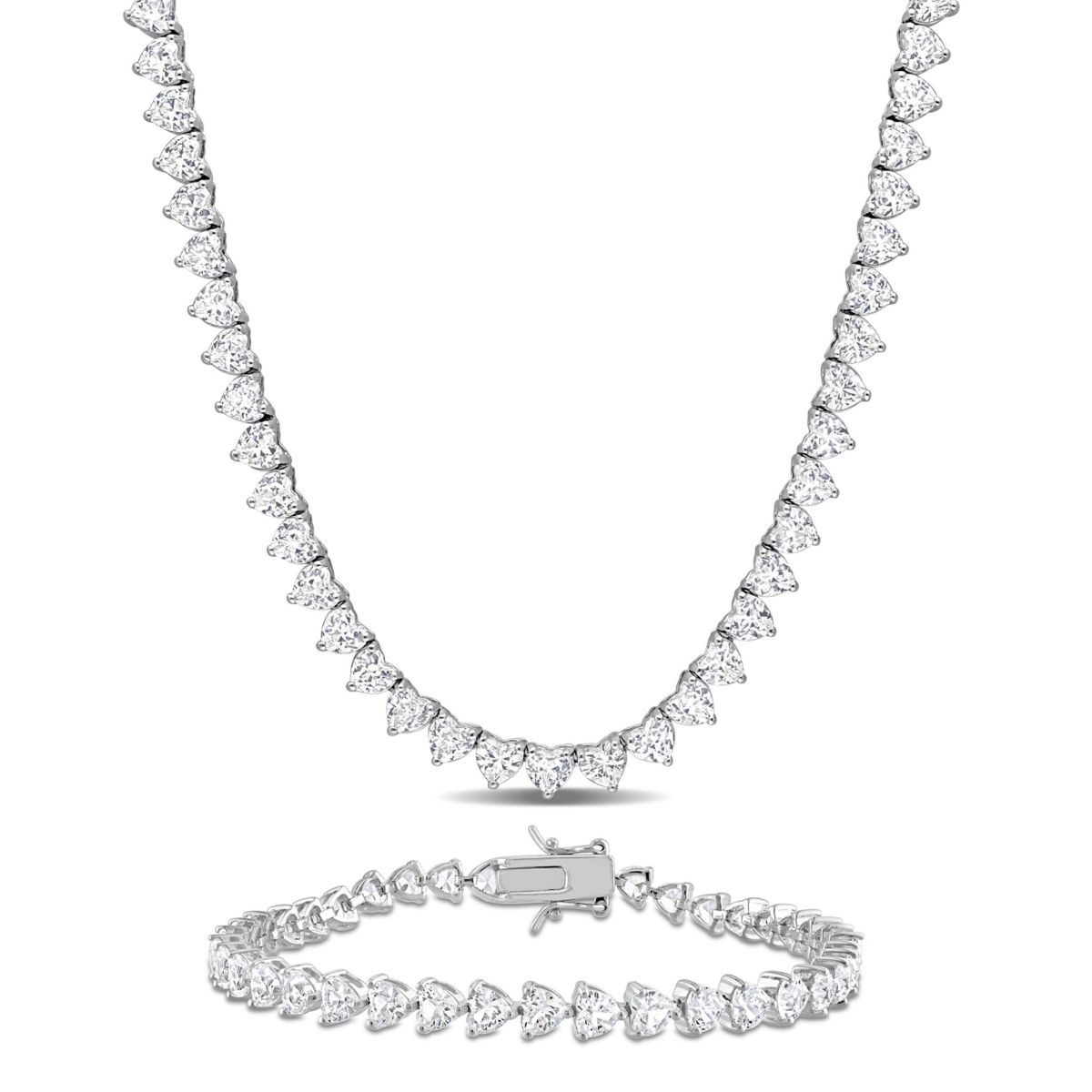 Lab Created 2-Piece Set of Created White Sapphire Tennis Necklace & Bracelet in Sterling Silver
