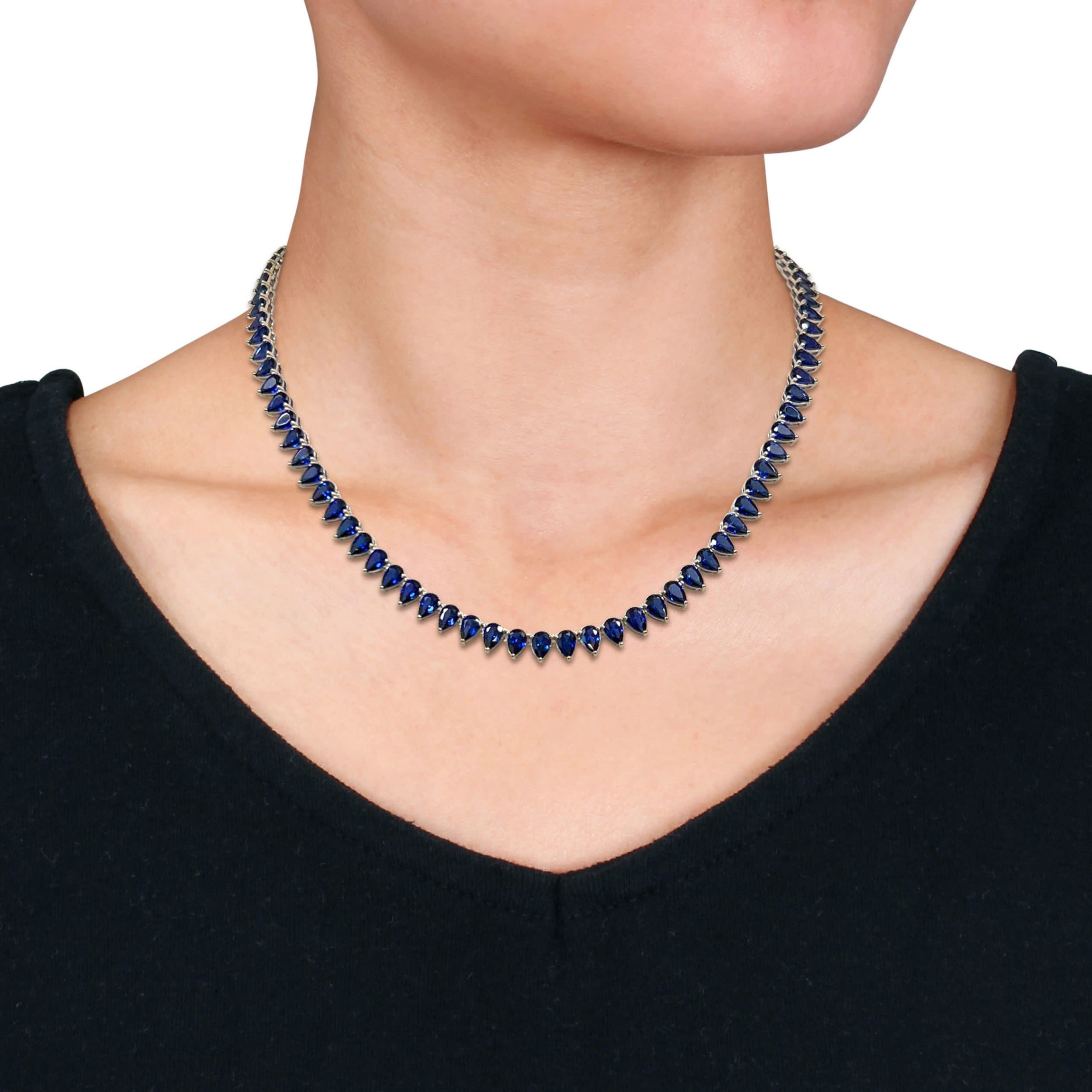 Lab Created 2-Piece Set of Created Blue Sapphire Tennis Necklace & Bracelet in Sterling Silver