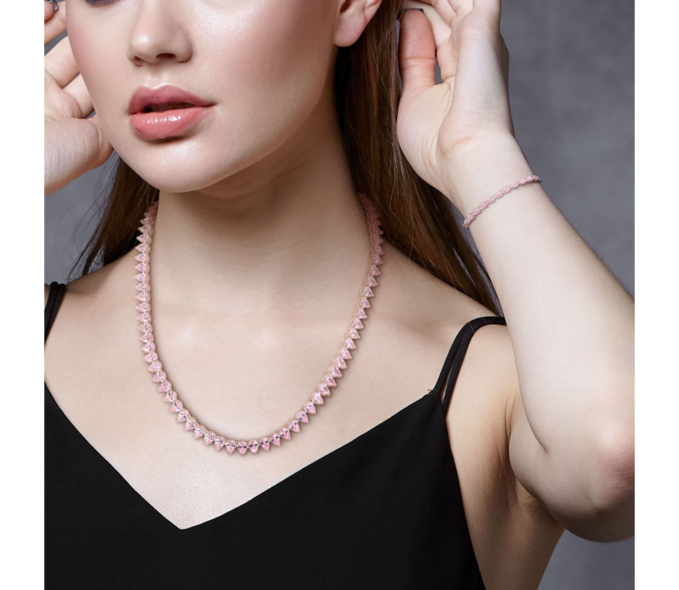 Lab Created 2-Piece Set of Created Pink Sapphire Tennis Necklace & Bracelet in Sterling Silver