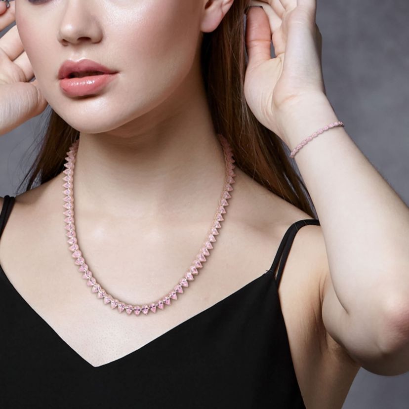 Lab Created 2-Piece Set of Created Pink Sapphire Tennis Necklace & Bracelet in Sterling Silver