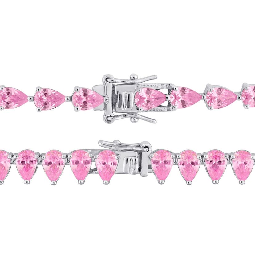 Lab Created 2-Piece Set of Created Pink Sapphire Tennis Necklace & Bracelet in Sterling Silver