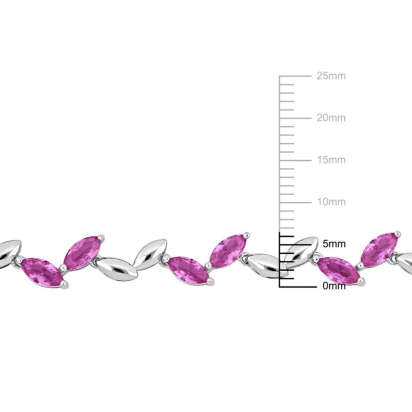 Lab Created 2-Piece Set of Created Pink Sapphire Leaf Necklace & Bracelet in Sterling Silver