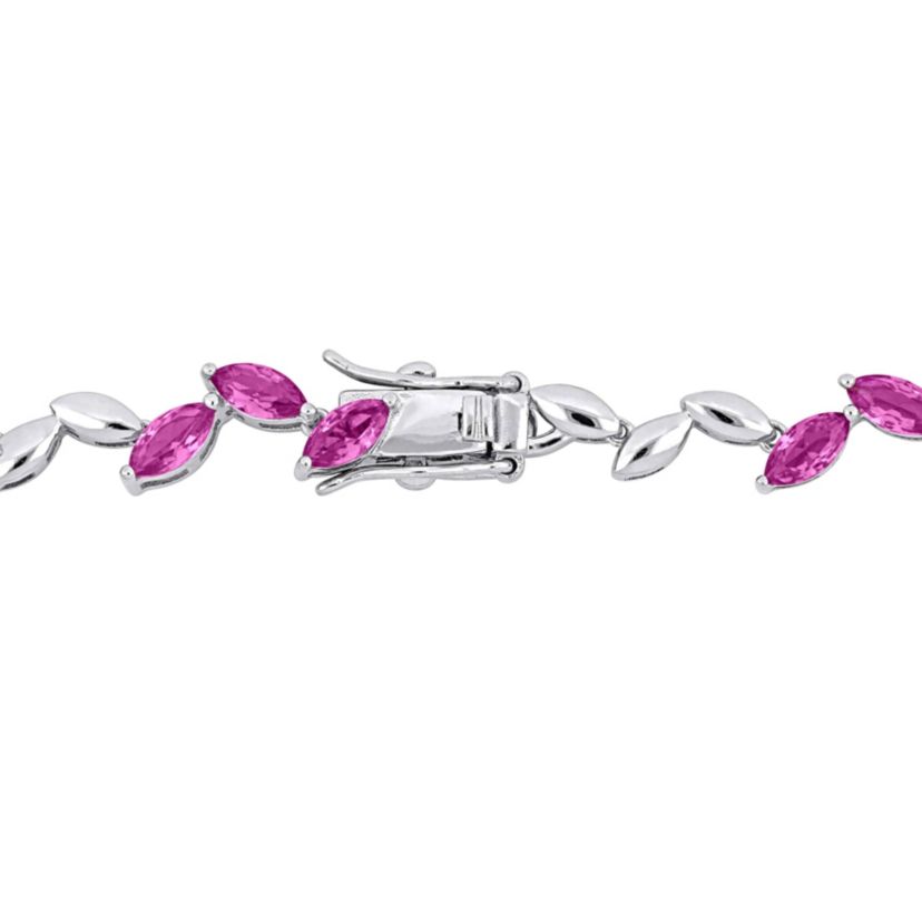 Lab Created 2-Piece Set of Created Pink Sapphire Leaf Necklace & Bracelet in Sterling Silver