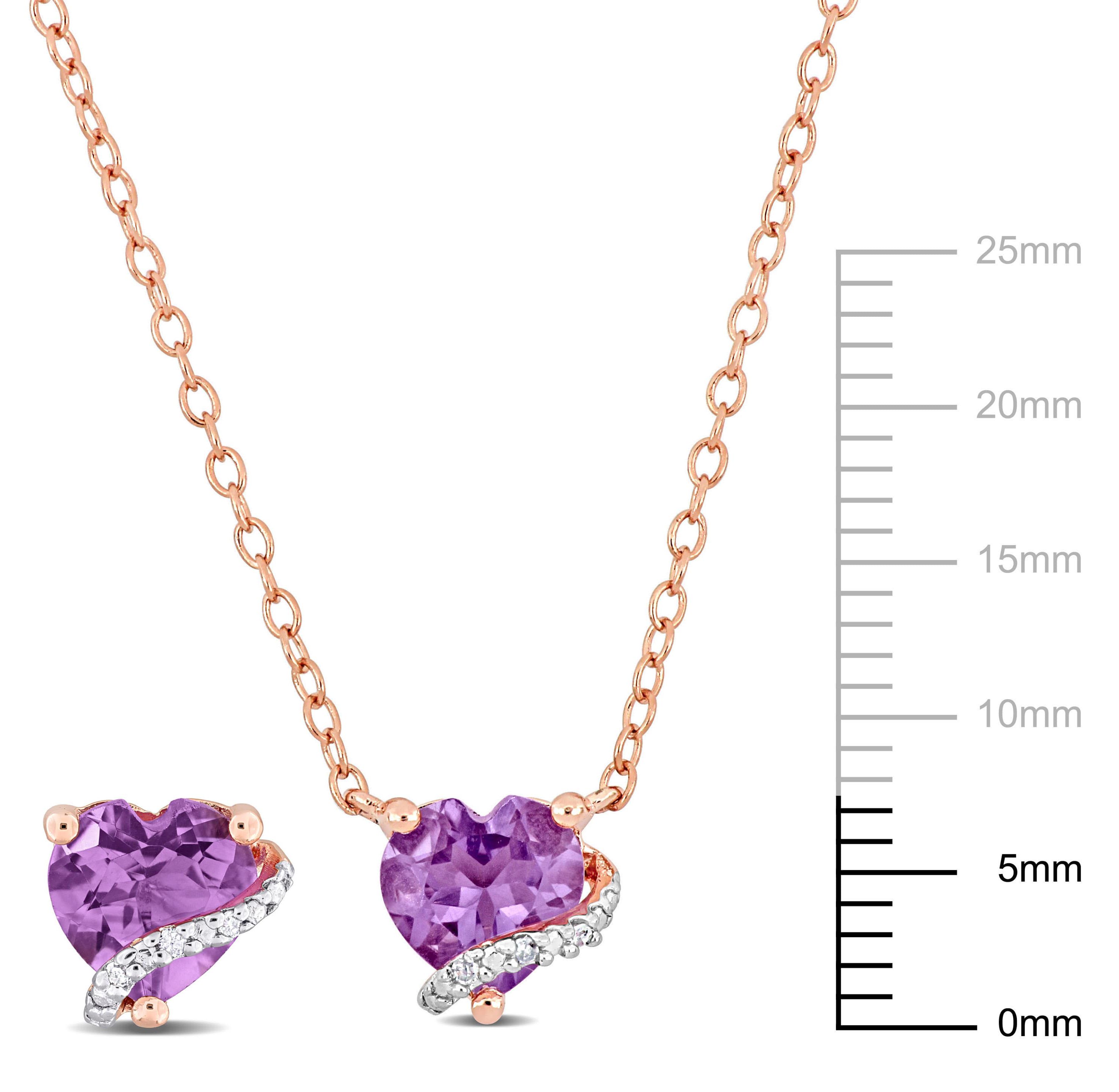 2-Pc Set of Amethyst & Diamond Accent Heart Stud Earrings & Swirl Pendant in Rose Plated Sterling Silver
