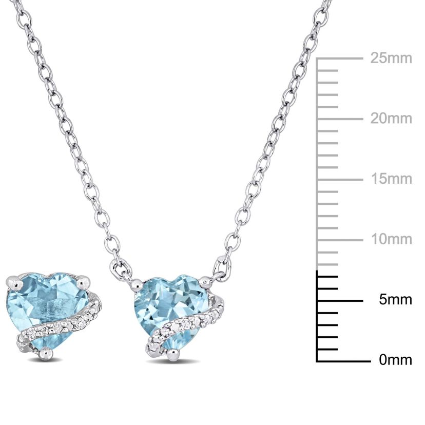 2-Pc Set of Sky Blue Topaz & Diamond Accent Heart Stud Earrings & Swirl Pendant in Sterling Silver