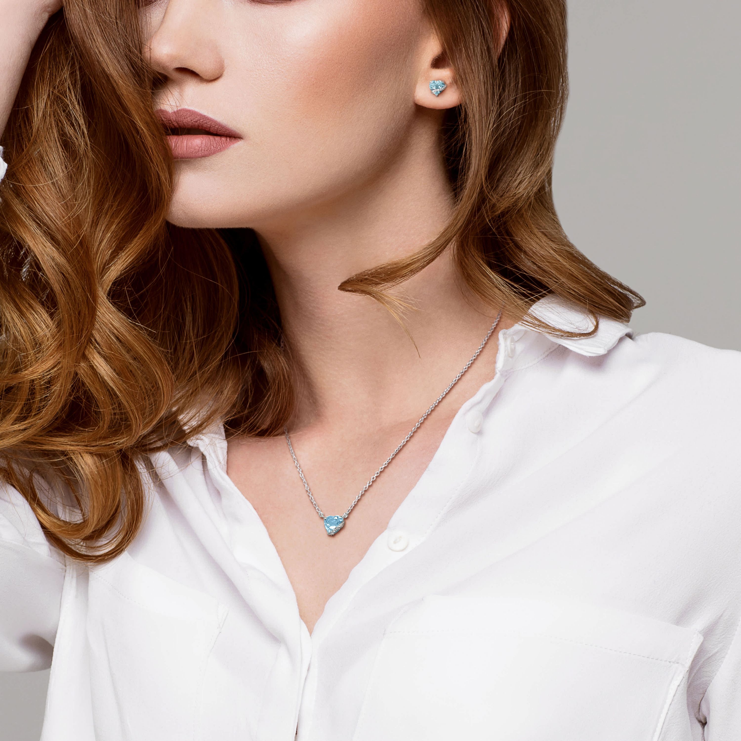 2-Pc Set of Sky Blue Topaz & Diamond Accent Heart Stud Earrings & Swirl Pendant in Sterling Silver