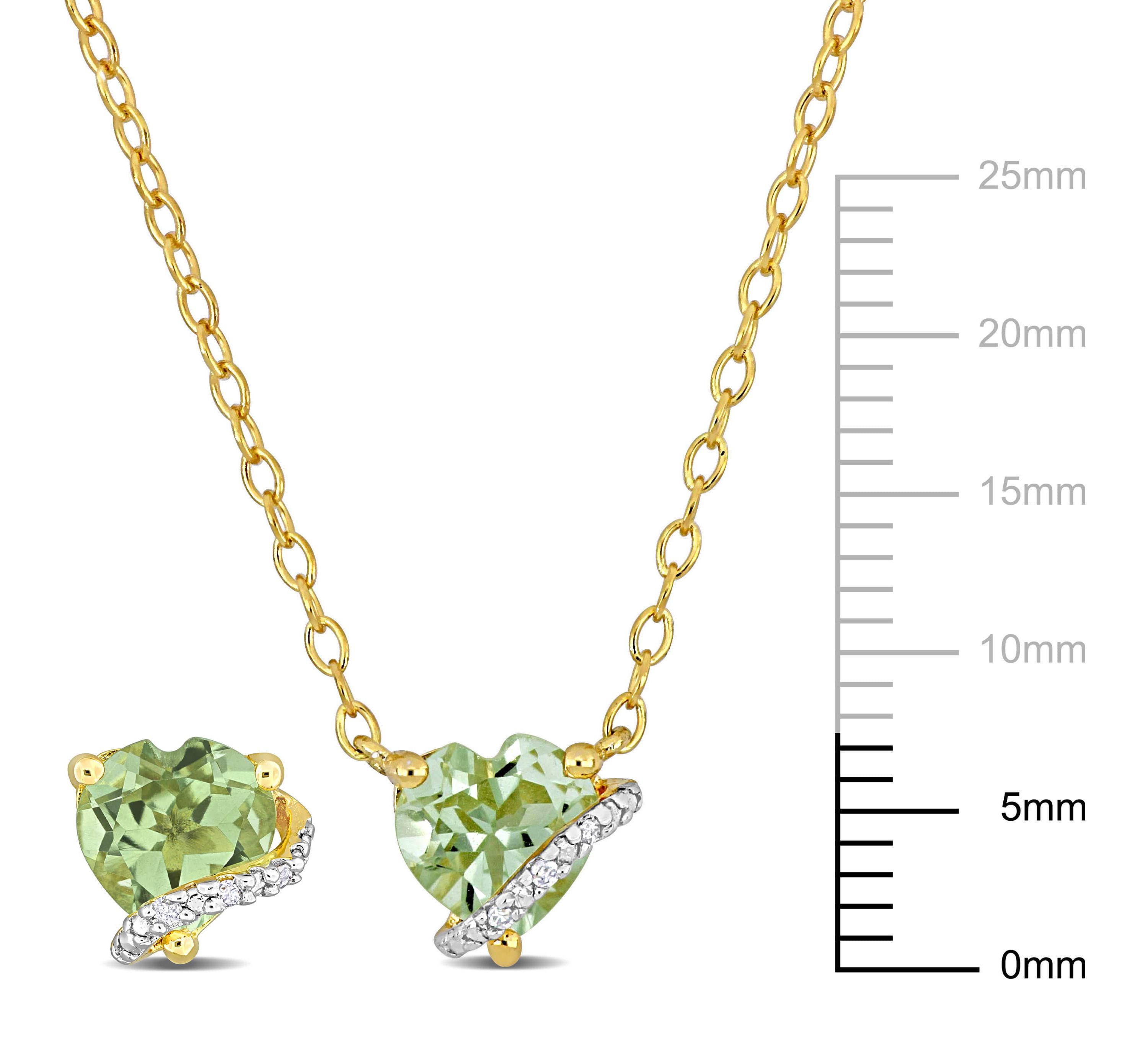 2-Pc Set of Green Quartz & Diamond Accent Heart Stud Earrings & Swirl Pendant in Yellow Plated Sterling Silver