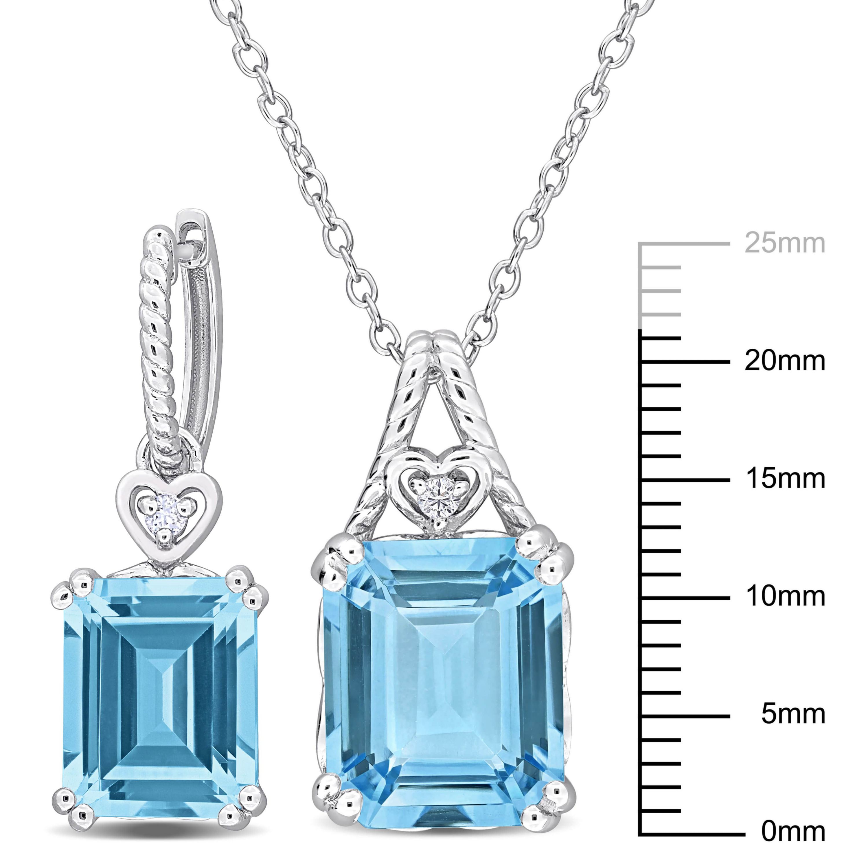 2-Pc Set of Sky Blue & White Topaz Heart Earrings & Pendant in Sterling Silver