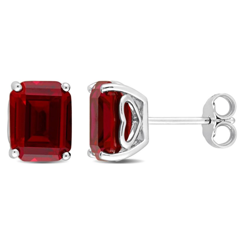 Lab Created Created Ruby Fashion Post Earrings in Sterling Silver