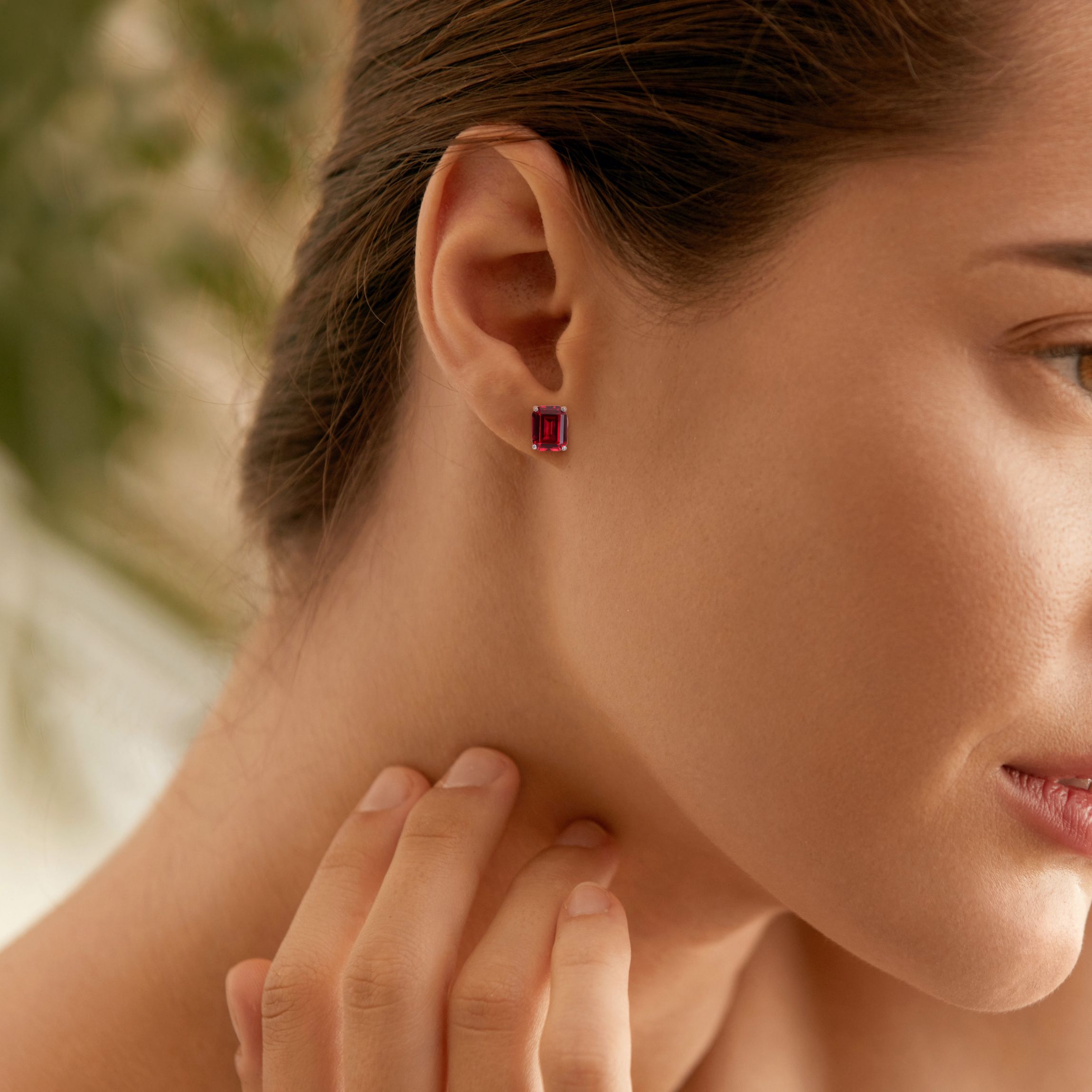 Lab Created Created Ruby Fashion Post Earrings in Sterling Silver